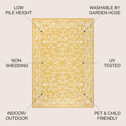 JONATHAN Y Vintage Filigree Indoor Outdoor Area Rug 8X10 Yellow/Cream, Charleston Textured Weave for Backyard, Patio, Porch, Easy-Cleaning, High Traffic, Pet-Friendly, Non-Shedding (SMB106L-8)