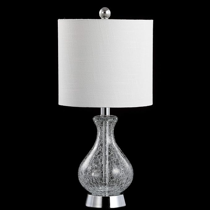 JONATHAN Y 21" Chrome and Crackled Glass Table Lamp, Contemporary Artisanal Metal Bedside Lamp for Living Room, White Linen Shade, UL Listed, LED Bulb Included JYL4035A