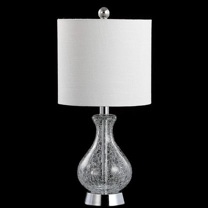 JONATHAN Y 21" Chrome and Crackled Glass Table Lamp, Contemporary Artisanal Metal Bedside Lamp for Living Room, White Linen Shade, UL Listed, LED Bulb Included JYL4035A