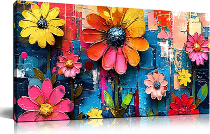 ZHAOSHOP Colorful Flowers Painting Wall Decor Living Room - Floral Canvas Wall Art for Bedroom - Teen Girl Bedroom Decor Size 20" x 40"