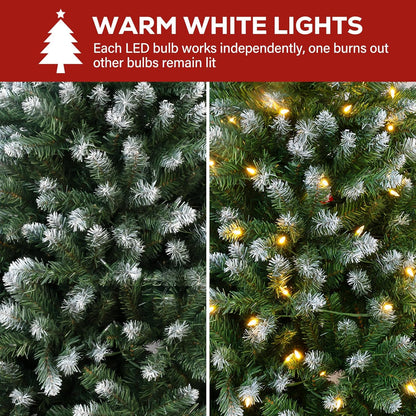 Hykolity 7.5 ft Prelit Christmas Tree, Artificial Christmas Tree with 350 Warm White Lights, 1446 Branch Tips, Metal Stand and Hinged Branches