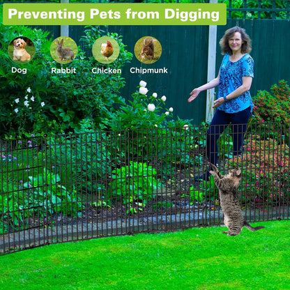 5 Panels No Dig Garden Fence with Gate, 44in(H) × 11.8ft(L) Decorative Metal Outdoor Dog Fence, Rustproof Pet Fencing for Yard, Patio, Flower Bed -Temporary Fencing| Easy to Install