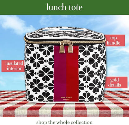 kate spade new york Insulated Lunch Tote, Small Lunch Cooler, Cute Lunch Bag for Women, Floral Thermal Bag with Double Zipper Close and Carrying Handle, Spade Flower Stripe