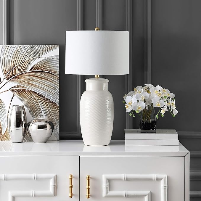 SAFAVIEH Lighting Collection Norsi Modern Contemporary Ivory Ceramic 27-inch Bedroom Living Room Home Office Desk Nightstand Table Lamp (LED Bulb Included)