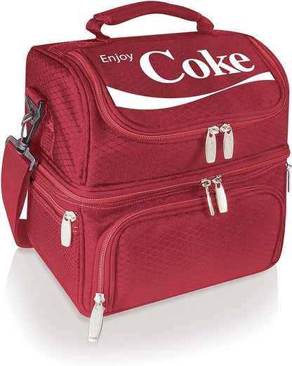 PICNIC TIME Coca Cola Pranzo Insulated Lunch Bag, Soft Cooler Lunch Box with Picnic Set and Dual Compartments, Portable Lunch Tote for Work and Travel, (Red)