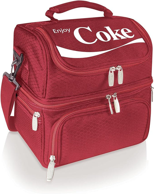 PICNIC TIME Coca Cola Pranzo Insulated Lunch Bag, Soft Cooler Lunch Box with Picnic Set and Dual Compartments, Portable Lunch Tote for Work and Travel, (Red)