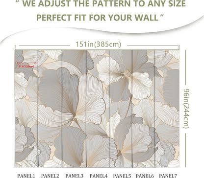 Grey and White Ginkgo Leaf Wall Mural Wallpaper for Bedroom Living Room (Not Peel n' Stick)