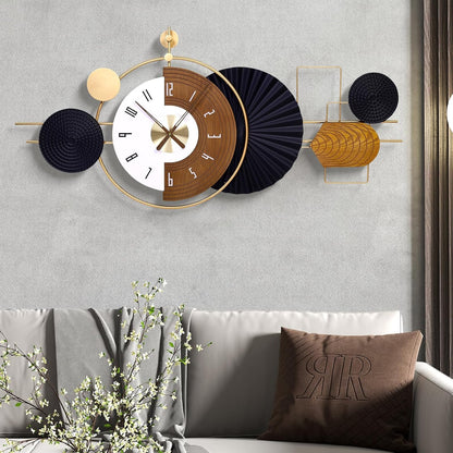 38.9X18inch Extra Large Wall Clock Battery Operated Decorative Modern Clocks for Living Room,Luxury Geometric Wall Clock Artistic Iron Wood Clocks for Suitable for Bed Room, Kitchen, Office