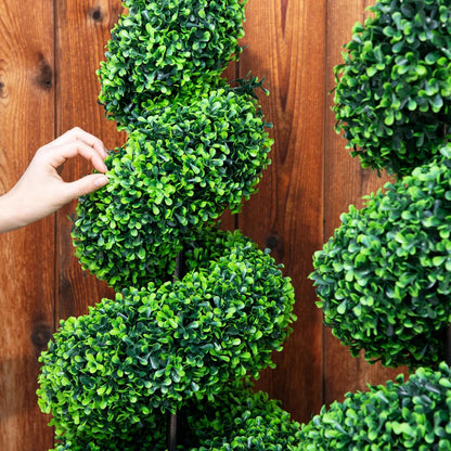 2-Pack Faux Boxwood Spiral Topiary Trees - 3ft Tall - Planter Included - Artificial Plants for Indoors or Outdoors - Realistic Dense Green Leaves with UV and Weather Protection