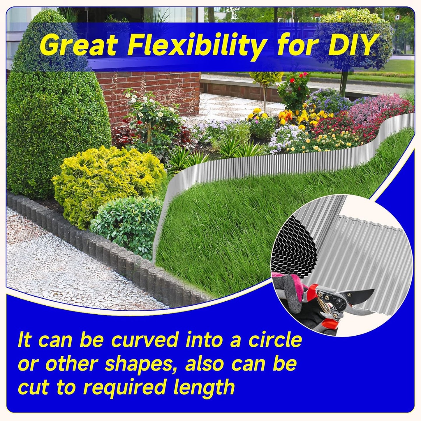 Corrugated Garden Edging,6"×20Ft Galvanized Steel Landscape Edging & Lawn Edging Border,Metal Garden Border for Flower Beds,Garden,Lawn,Raised Beds & Tree Surrounds(Silver)