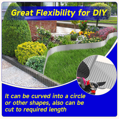 Corrugated Garden Edging,12"×20Ft Galvanized Steel Landscape Edging & Lawn Edging Border,Metal Garden Border for Flower Beds,Garden,Lawn,Raised Beds & Tree Surrounds(Silver)