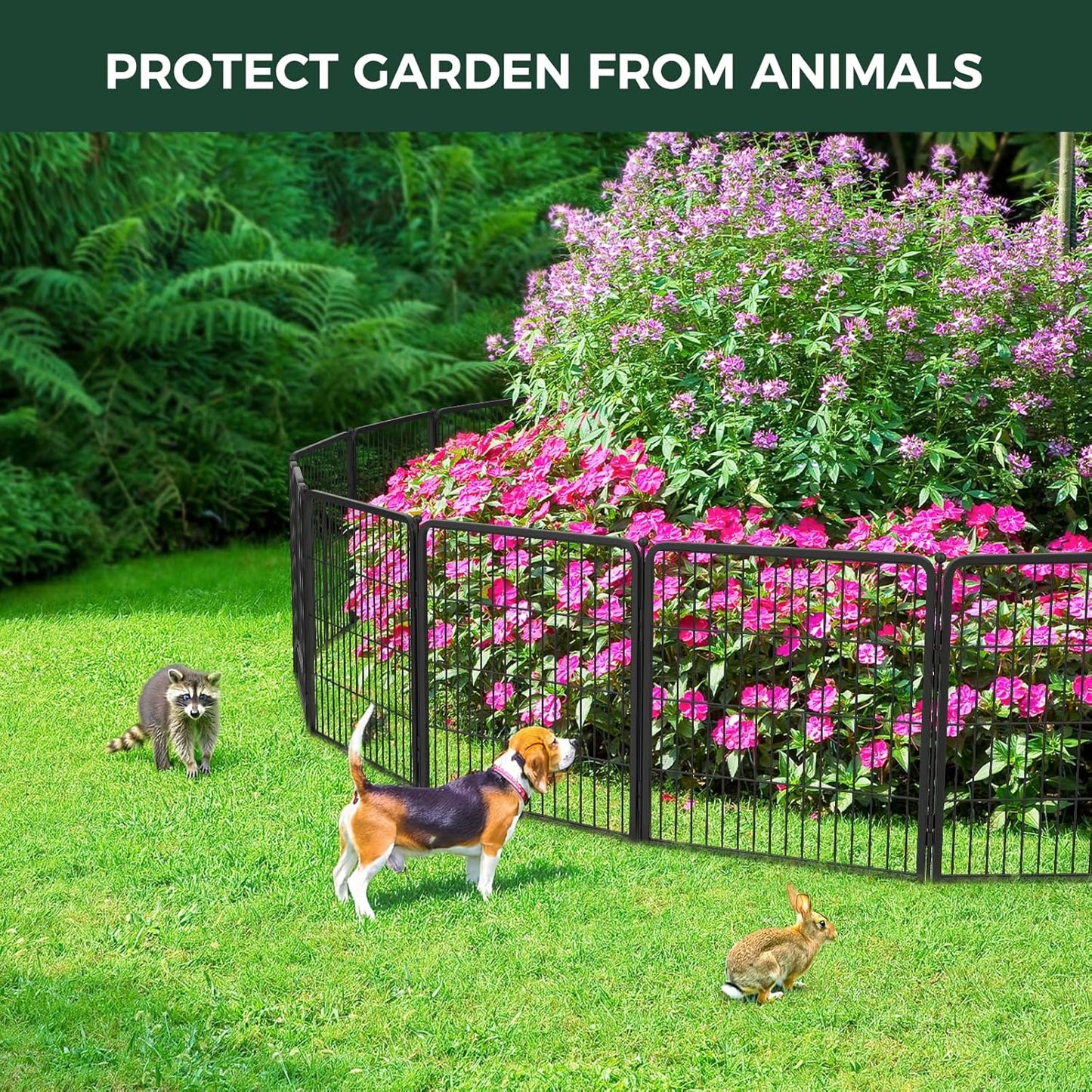 FXW Garden Fence Outdoor for The Yard – 50in(H) x 15.0ft(L) Heavy Duty Metal Animal Barrier for Dog and Rabbit, Decorative Dog Fence, 6 Panels, Black
