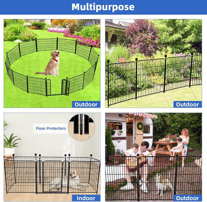 ADAVIN 32 in(H) Garden Fences and Borders,1 Gate+11 Panels Dog Fence Outdoor for Yard, Temporary Fence, Flower Garden Fencing, Heavy Duty Iron Metal Animal Barrier Fences,Total 26.6 Ft(L),Black