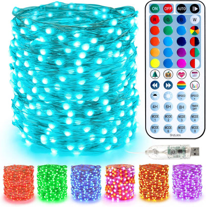 BrizLabs Christmas Fairy String Lights, 33ft 100 LED Color Changing Christmas Fairy Lights with Remote Timer, USB Purple Orange Halloween Light RGB Twinkle Light for Xmas Halloween Home Party Wedding