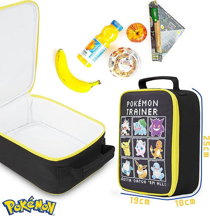 Pokemon Lunch Bag Boys Girls Anime Pikachu Insulated Lunch Box Kids Cooler Bag for Snacks Daycare Travel Picnic School Supplies Gifts for Kids(Black)