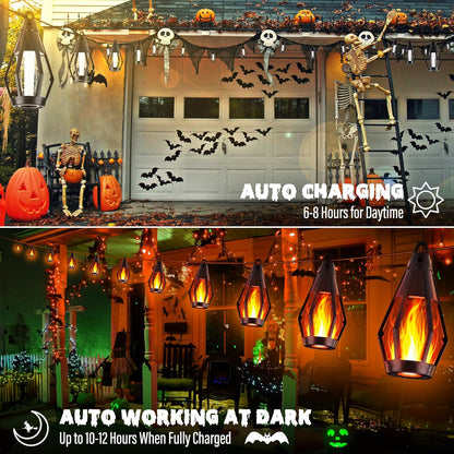 iBaycon Solar Halloween Lights, 27Ft 10 LED Bulbs Flickering Flame String Light, Outdoor Waterproof Solar Flame Lights for Garden Yard Patio Halloween Decorations (Warm White)