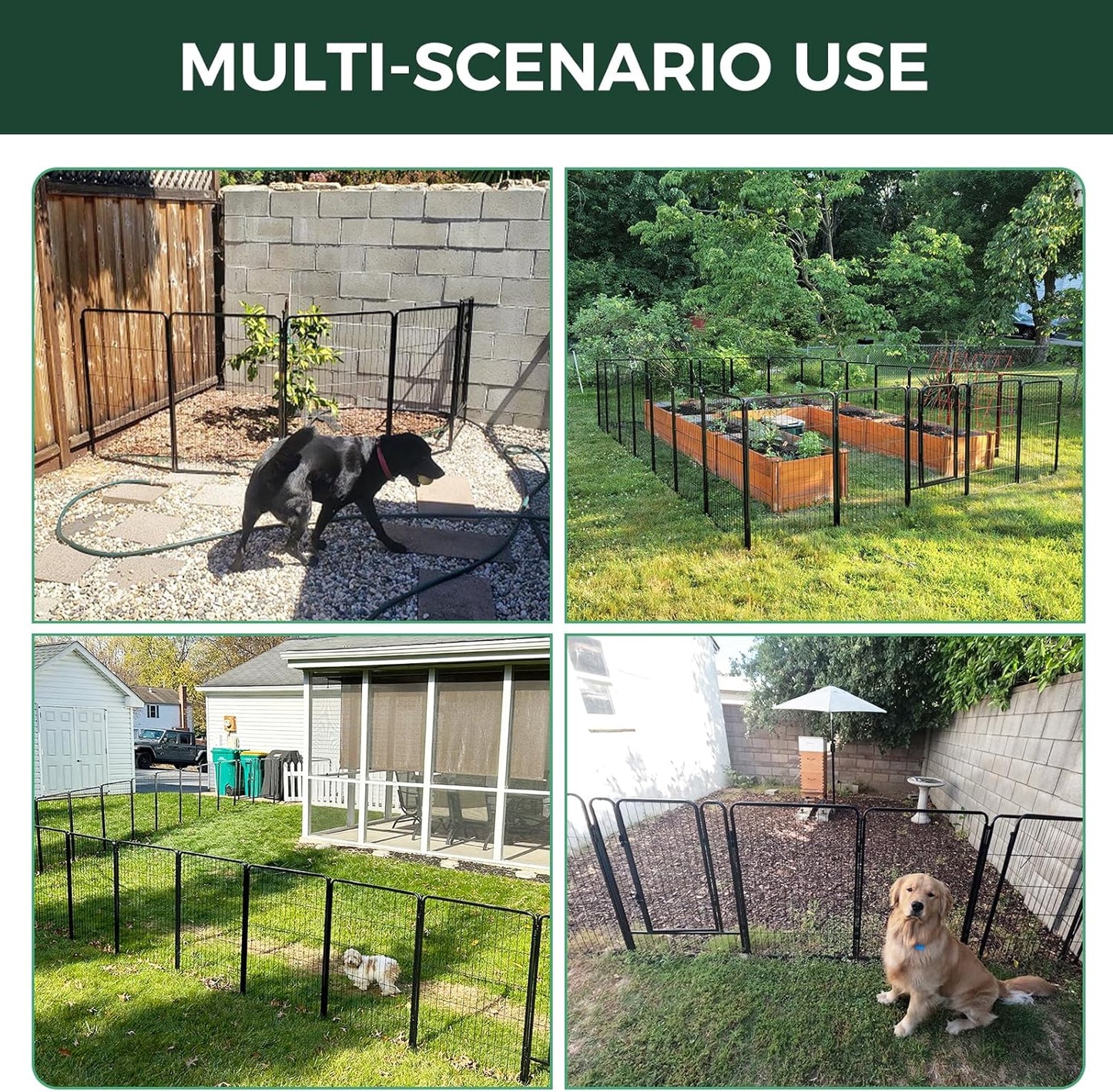 FXW Garden Fence Outdoor for The Yard – 50in(H) x 60.2ft(L) Heavy Duty Metal Animal Barrier for Dog and Rabbit, Decorative Dog Fence, 24 Panels, Black