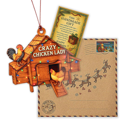 Crazy Chicken Lady Ornament – Chicken Lover Gifts | Farmhouse Christmas Ornament + Backyard Chicken Decor – Hen and Rooster Ornament – Funny Poultry Suncatcher Window Hanging – Car Hanging