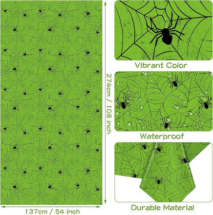TREWAVE 3 Pack Halloween Spiderweb Tablecloth Rectangular Plastic Spider Web Table Cloth Large Size Table Covers for Home Decor Halloween Party Decorations 54" x 108" (Green)