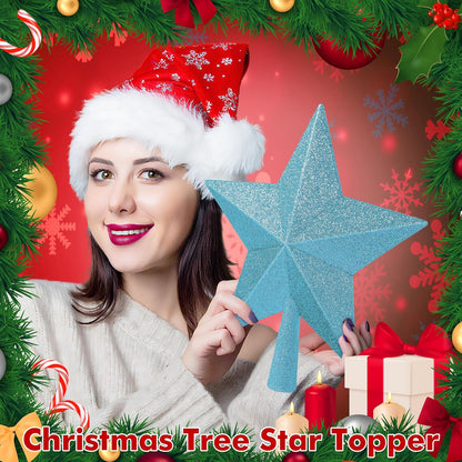 Christmas Tree Topper, Blue 10" 3D Star Tree Topper Decorations, Large Christmas Tree Topper Bethlehem Star Ornament, Glitter Shatterproof Christmas Tree Decor for Holiday Xmas Home Indoor Outdoor