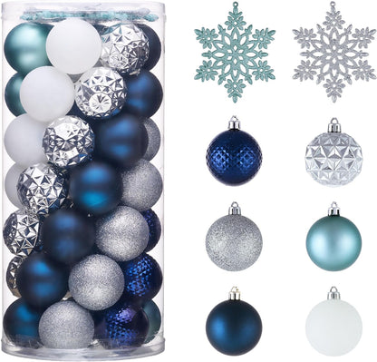 Valery Madelyn Christmas Tree Decorations Ornament Set for Fall Halloween, 50ct 2.36 Inches Navy Blue Silver Shatterproof Christmas Ball Ornaments Hanging Xmas Holiday Party Decor