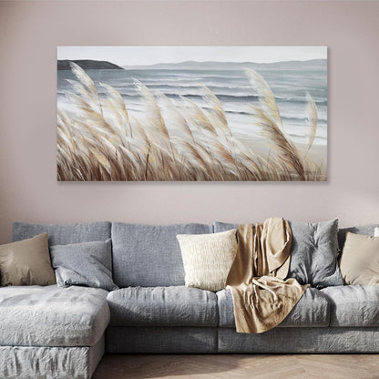 Plant Wall Art Nature Wall Art Reed Seascape Canvas Painting Wall Decor Framed Artwork for Bedroom Living Room Decoration Home Kitchen Office 20"x40"