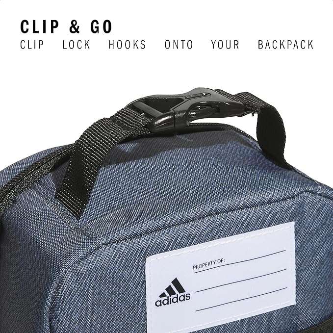 adidas Santiago Lunch Bag Cooler for Women and Men, Insulated Food Container Box with Mesh Pocket, Twill Onix Grey/Black/3.0, One Size