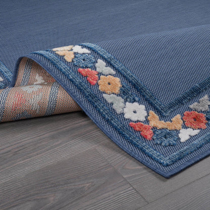 Beverly Rug Outdoor Rug 6x9 Modern Bordered Area Rugs for Indoor and Outdoor Patio Easy to Clean Non Shedding Living Room Porch Garden Washable Outside Carpet (6 x 9 Blue)