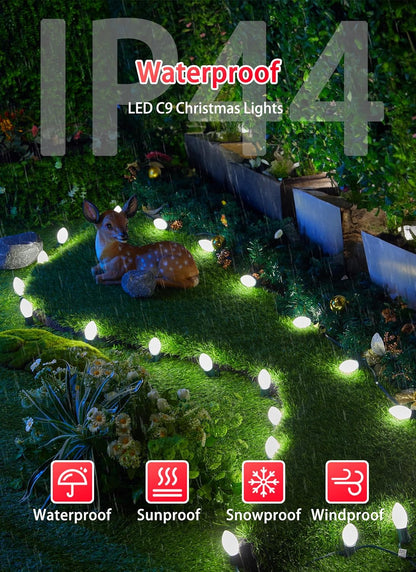 Vintage C9 LED Christmas Lights Outdoor, 50 Feet C9 String Lights with 50 Shatterproof Matte Bulbs, Connectable Waterproof Lights for Holiday Party Roofline Backyard Garden Patio, Pure White
