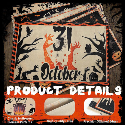 Umigy 6 Pcs Halloween Placemats 12"x18" Gothic Bat Placemats Kitchen Decoration Washable Witch Place Mats Rectangle Skull Table Mats for Halloween Dining Table Accessories(Classic)