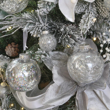 Sea Team 50mm/1.97" Shatterproof Clear Plastic Christmas Tree Ball Ornaments Set, Decorative Hanging Transparent Xmas Baubles with Stuffed Delicate Decorations (30 Counts, Silver)