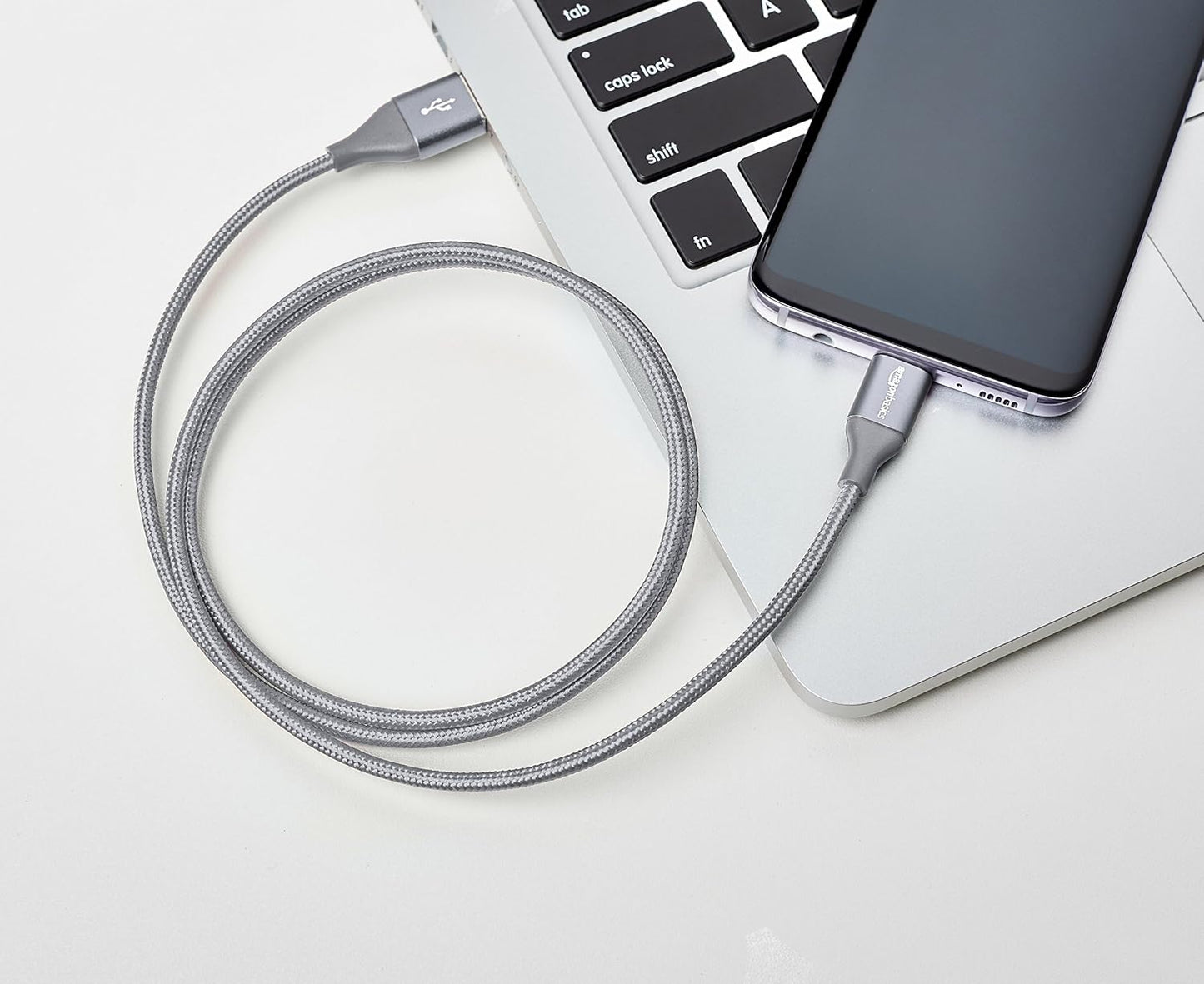 Amazon Basics USB-C to USB-A 2.0 Fast Charger Cable, Nylon Braided Cord, 480Mbps Speed, USB-IF Certified, for Apple iPhone 16/15, iPad, Samsung Galaxy, Tablets, Laptops, 3 foot, Dark Grey