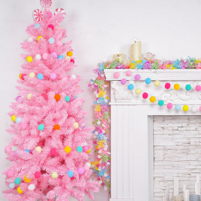 XmasExp Pastel Colorful Pom Pom Garland Decorations - Large Spring Felt Ball Garland for Classroom,Christmas, Mantle Decor, Easter Tree Ornaments, Baby Shower and Party Hanging Decor,13 Ft.