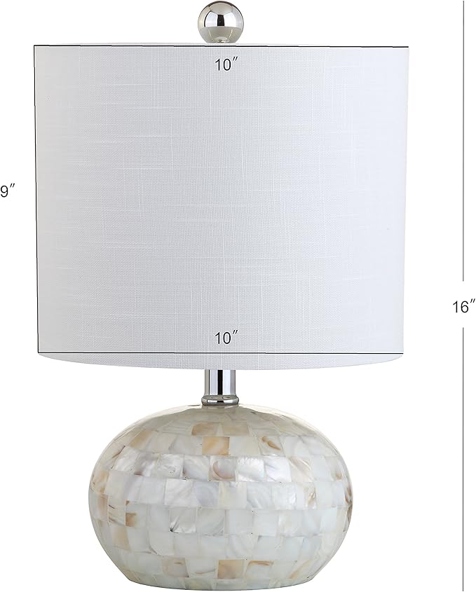 JONATHAN Y 16" Coastal Capiz Shell Mosaic Table Lamp for Bedroom Living Room, White Linen Shade, Transitional Cottage Nightstand Lamp, UL Listed, LED Bulb Included JYL1022A