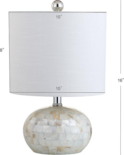 JONATHAN Y 16" Coastal Capiz Shell Mosaic Table Lamp for Bedroom Living Room, White Linen Shade, Transitional Cottage Nightstand Lamp, UL Listed, LED Bulb Included JYL1022A