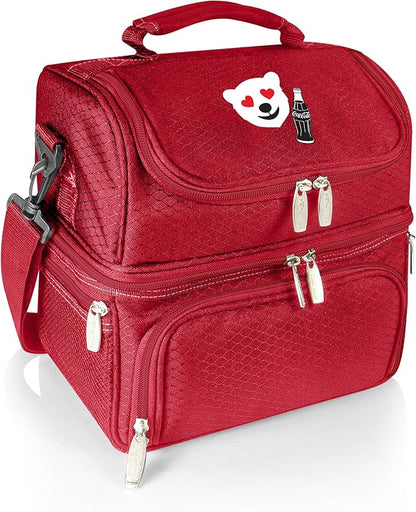 PICNIC TIME Coca Cola Emoji Pranzo Insulated Lunch Bag, Soft Cooler Lunch Box with Picnic Set and Dual Compartments, Portable Lunch Tote for Work and Travel, (Red)