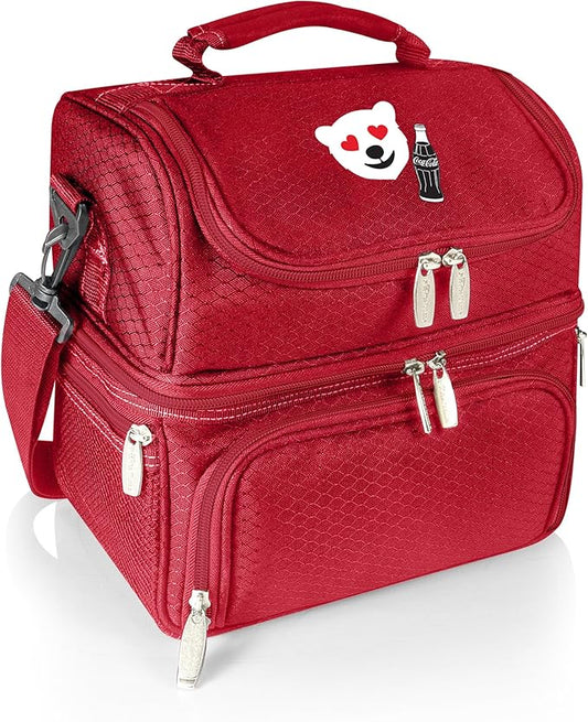 PICNIC TIME Coca Cola Emoji Pranzo Insulated Lunch Bag, Soft Cooler Lunch Box with Picnic Set and Dual Compartments, Portable Lunch Tote for Work and Travel, (Red)