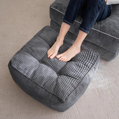 HIGOGOGO Square Stuffed Pouf Ottoman, Corduroy Poufs with Foam Chunk Filling, Furry and Fluffy Pouf Foot Stool Storage Ottoman, 25.6 X 25.6 Floor Poufs Foot Rest for Living Room, Dark Grey