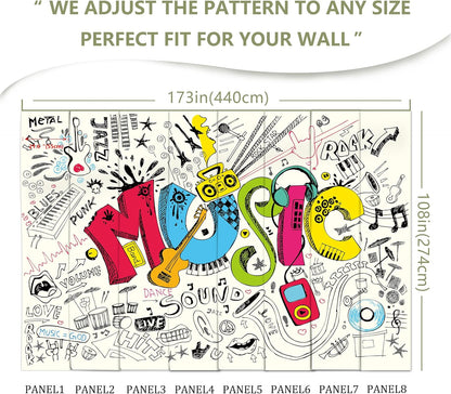 Music Graffiti Wallpaper Fan Guitar Drums Large Background Wall Decor for Music Room Bar(Not Peel and Stick)