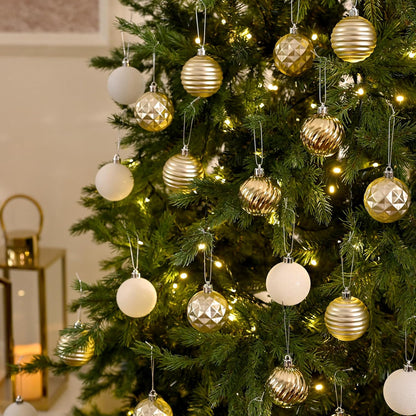 Valery Madelyn Christmas Ornaments Tree Decorations Set for Fall Halloween, 24ct White Gold Shatterproof Ball Ornaments, 2.36" Hanging Ornament Bulk for Xmas Holiday Party Decor