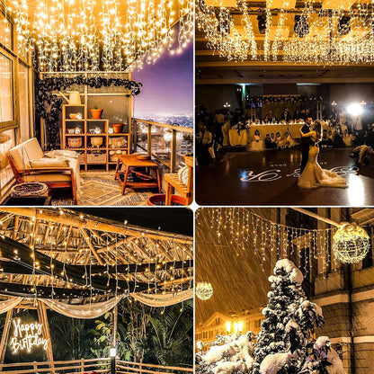 Icicle Lights for Outside 33ft 400 LED Icicle Christmas Lights Outdoor 8 Modes with 75 Drops, Plug in Christmas Light Waterproof for Indoor Holiday Wedding Xmas Decorations, Warm White