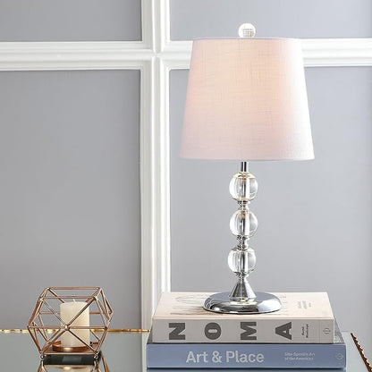 JONATHAN Y 20" Clear Crystal Mini LED Table Lamp, Chrome Modern Traditional Bedside Lamp with White Linen Drum Shade for Living Room Bedroom, UL Listed, LED Bulb Included JYL2026A
