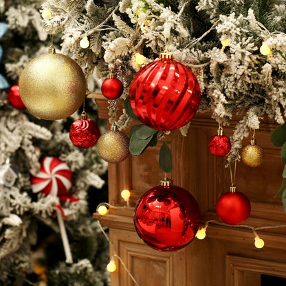 Christmas Ball Ornaments for Xmas Decorations,50 pcs Christmas Extra Large Tree Shatterproof Ornaments-Red&Gold (Combo of 5 Style in 3 Sizes)