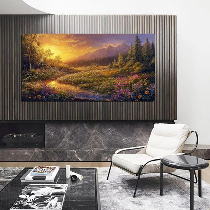 Canvas Wall Art Decor Wall Art Pictures for Living Room Artwork for Walls Large Vintage Landscape Art Prints Canvas Art Wall Decor Countryside River Wall Art Bedroom Home Aesthetic Wall Decor 24"X48"