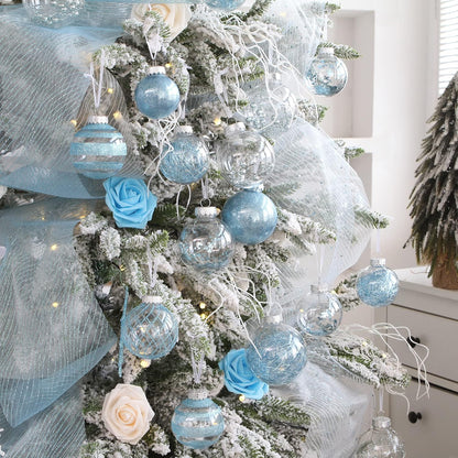 Sea Team Pack of 48 Shatterproof Clear Plastic Christmas Baubles Multi-Size Decorative Christmas Baubles with Stuffed Delicate Decorations (Babyblue)