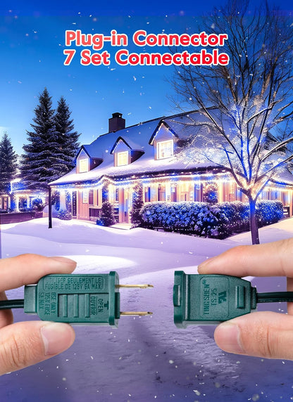 Minetom 100 Feet Led Christmas Lights,Blue White C9 Christmas String Lights Outdoor, 100 Strawberry Bulbs Connectable UL Certified for Indoor Outdoor Roofline Patio Holiday Party Backyard Xmas Decor
