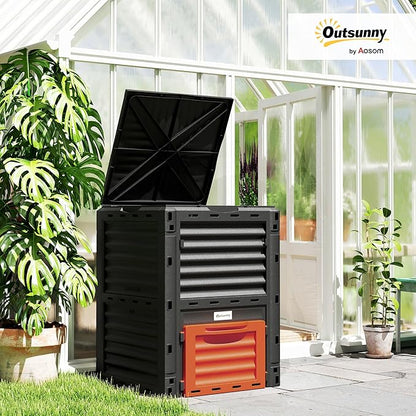 Outsunny Garden Compost Bin 80 Gallon Outdoor Large Capacity Composter Fast Create Fertile Soil Aerating Box, Easy Assembly, Orange