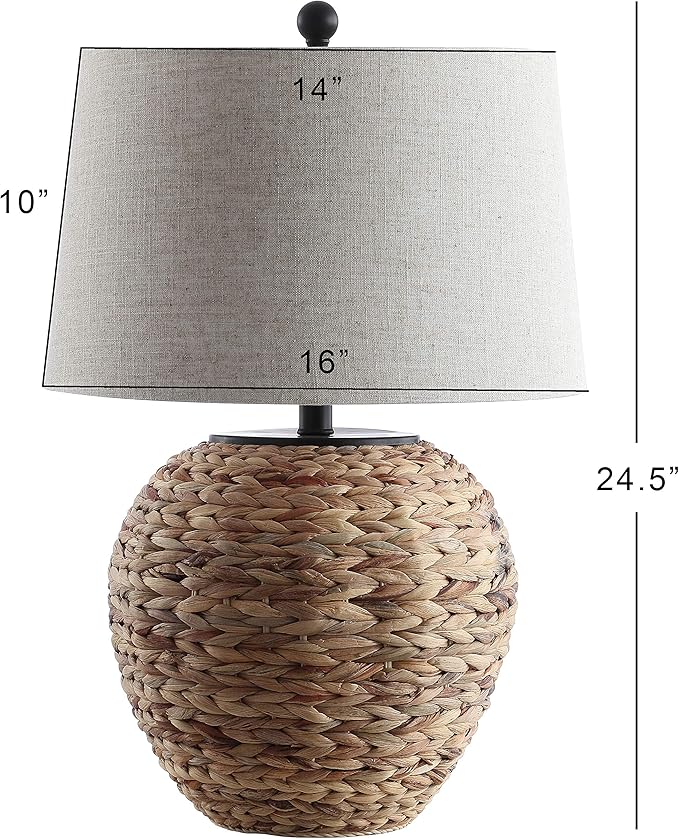 JONATHAN Y 24.5" Natural Water Hyacinth Farmhouse Basket Table Lamp, Coastal Decor for Living Room Bedroom Nightstand, Light Gray Linen Shade, LED Bulb Included JYL6501A