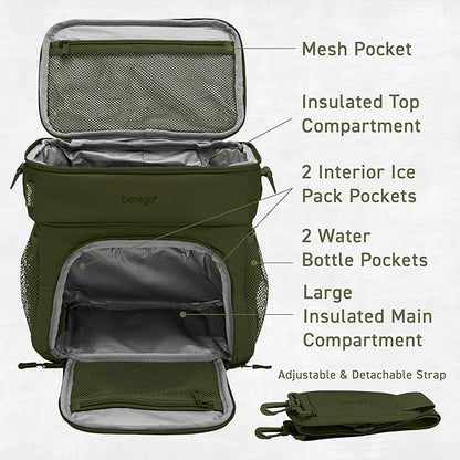 Bentgo Prep Deluxe Insulated Multimeal Bag - Lunch Box Bag, Holds 5 Meals, Premium Insulation up to 8 Hrs, Durable, Water-Resistant - Large Capacity For Adult Meal Prep (Olive Green)