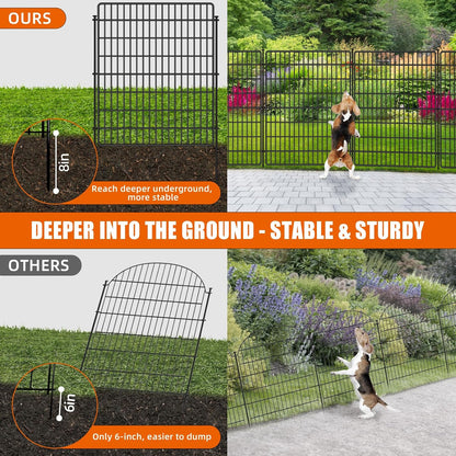 10 Panels No Dig Fence, 32 in(H) X 24 ft(L) Garden Decorative Fence Animal Barrier for Dogs, Rustproof Metal Garden Edging Border for Outdoor, Yard, Patio, Black